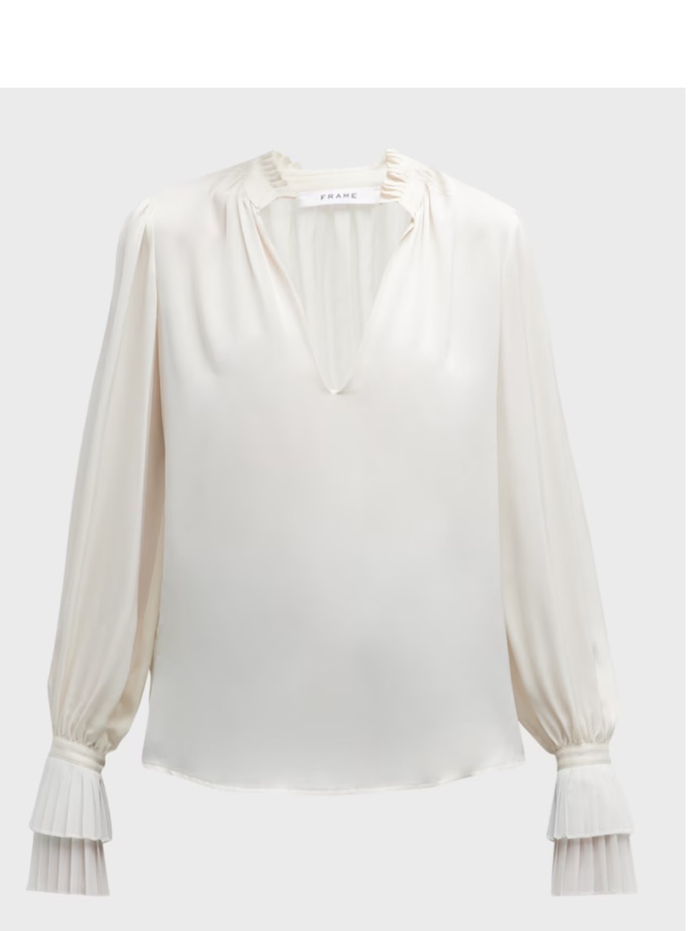 Frame Denim Cream Ruffle-Neck Pleated Cuff Blouse